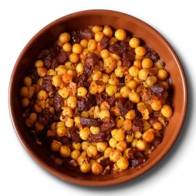 Нут тушеный со шкварками