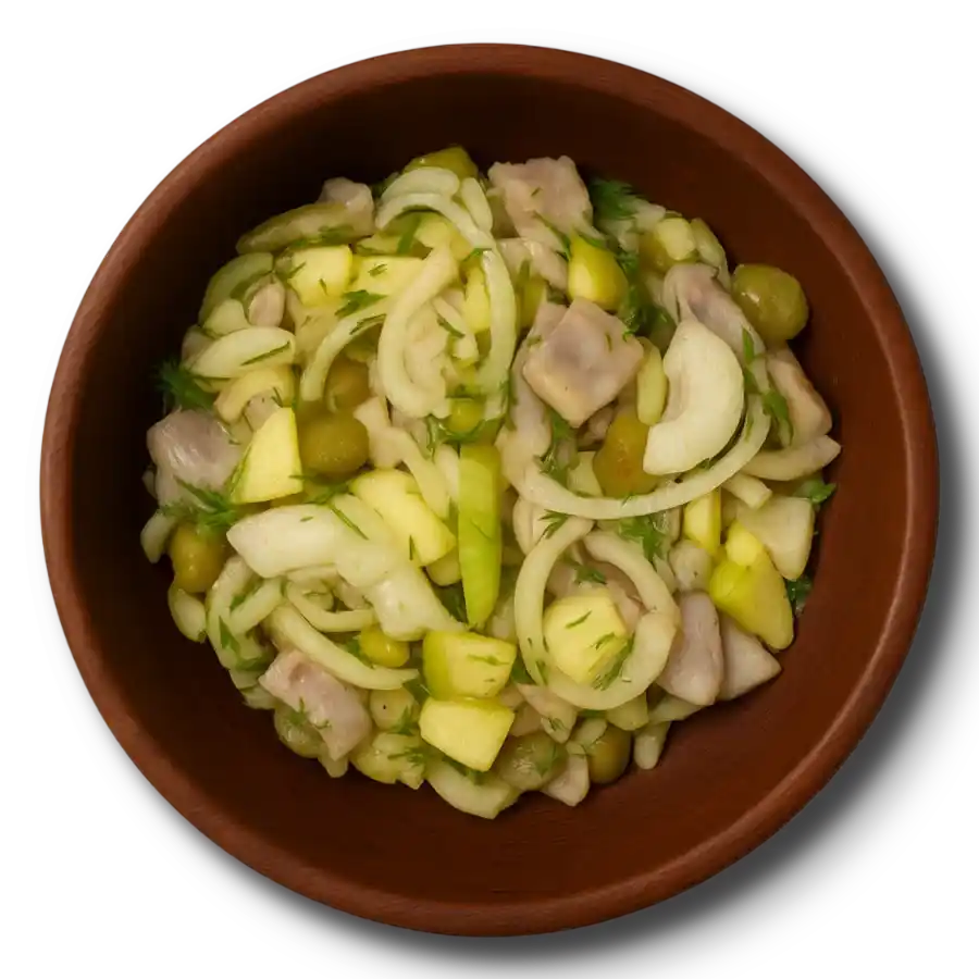 Салат из сельди, яблок и маринованных огурцов